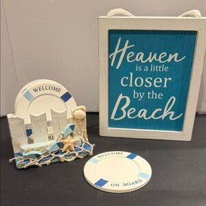 COTA Gloval Nautical Beach theme wooden coaster set and Beach Wall hanging